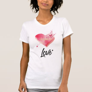 Camiseta *~* Cor Branca de Coração e Seta Rosa