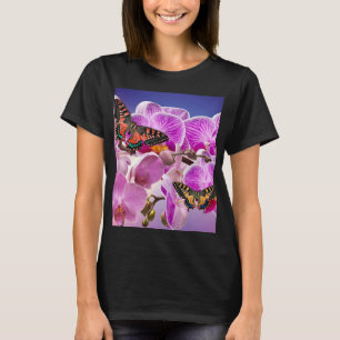 Camiseta Cor da água da flor da orquídea roxa rosa rosa