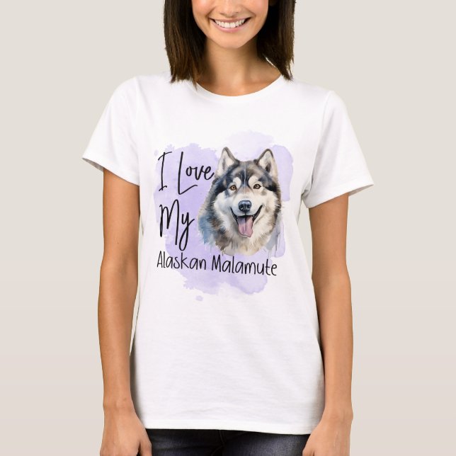 CAMISETA COR DA ÁGUA EU AMO MEU CACHORRO ALASKAN MALAMUTE (Frente)
