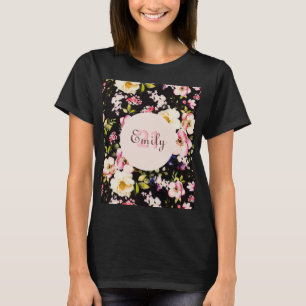 Camiseta Cor da Água Rosa e Rosas Amarelas em Preto, Aniver
