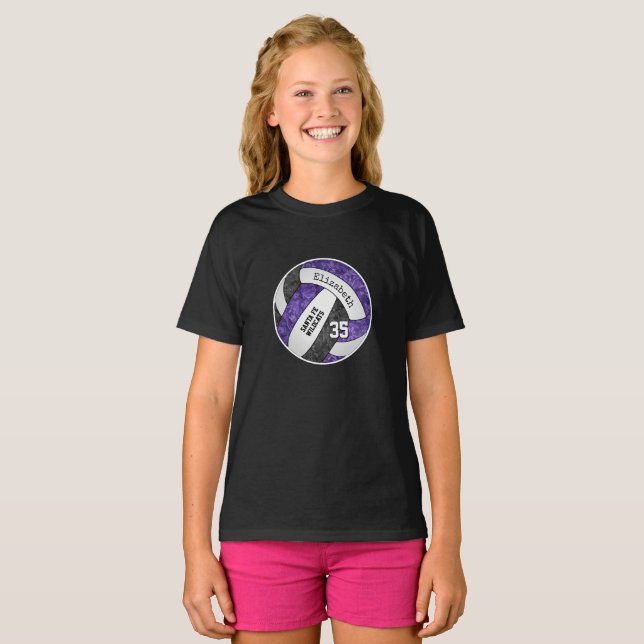 Camiseta Cor da equipe de vôlei de giro preto roxo (Frente Completa)