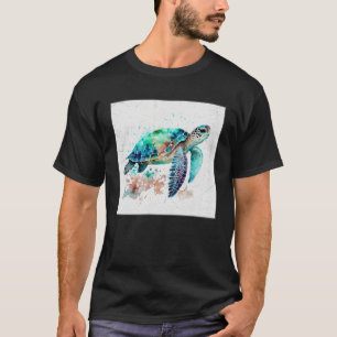 Camiseta Cor da Ilustração da Pintor de Tartaruga do Mar Ci