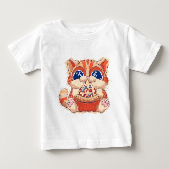 Camiseta Cor da pizza de comida de gato (Frente)