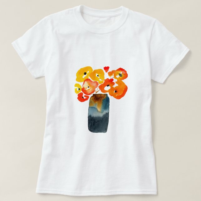 Camiseta Cor d'água das flores da papoila laranja (Frente do Design)