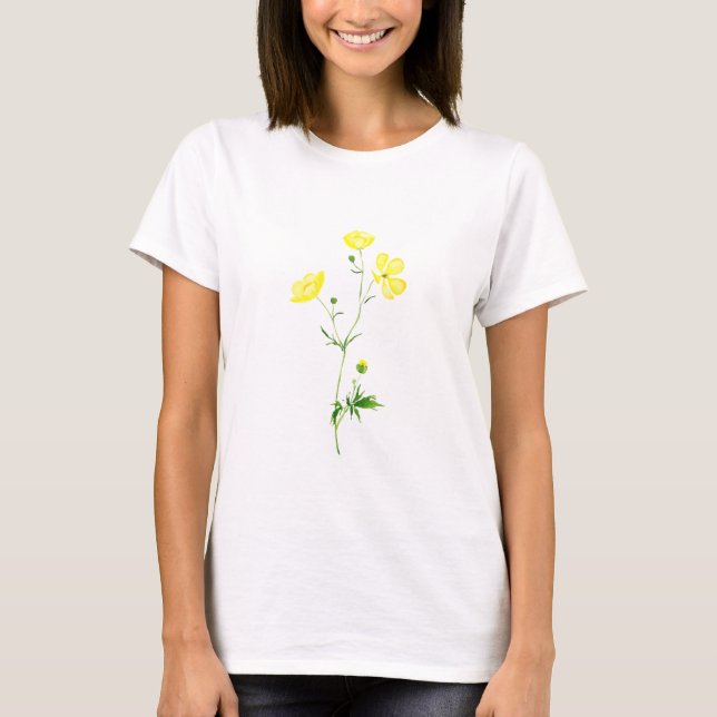 Camiseta cor d'água do botão amarelo (Frente)