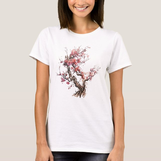 Camiseta Cor d'água do Flor de Cereja Sakura, rosa, japonês (Frente)