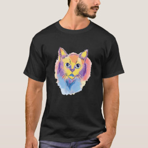 Camiseta Cor d'água do gato Retrato colorido