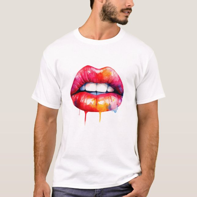 Camiseta cor d'água lábios pintadas vermelha (Frente)