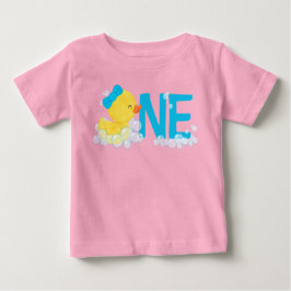 Camiseta Cor d'água rosa Borracha Pato Um primeiro aniversa