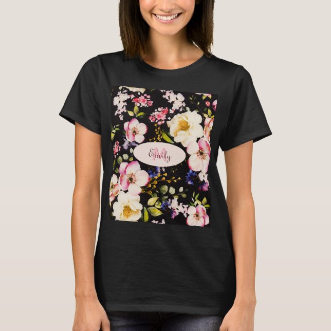 Camiseta Cor d'água - rosada amarela roxas a preto, Monogra (Frente)