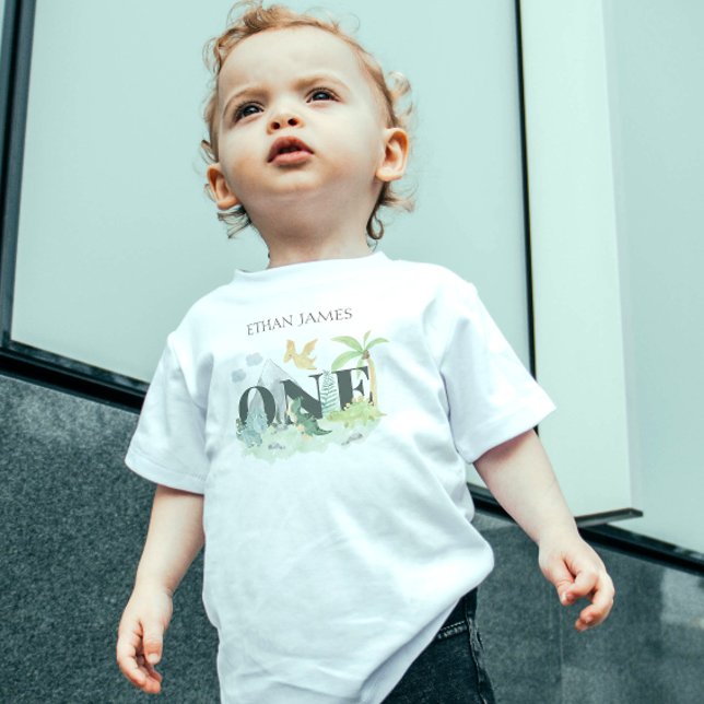 Camiseta Cor d'água Simples do primeiro aniversario Dinossa (Roar into style with our dinosaur one-shirt!)