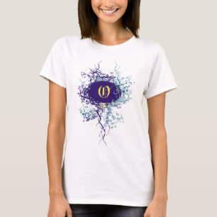 Camiseta Cor damasco de vinheta com Monograma - Letra O