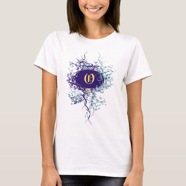 Camiseta Cor damasco de vinheta com Monograma - Letra O (Frente)