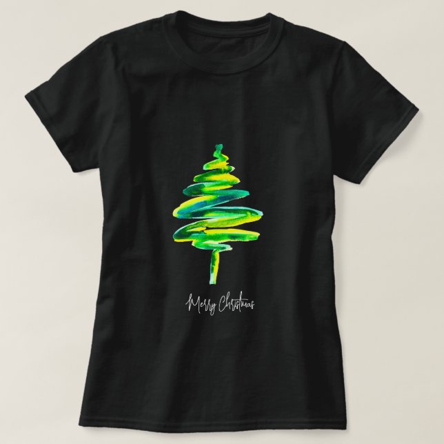 Camiseta Cor-de-água abstrato da árvore de Natal verde (Frente do Design)