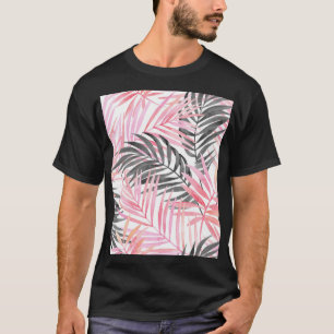 Camiseta Cor de Água das Folhas Verdes Rosa Tropicais