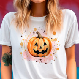 Camiseta Cor de Água do Halloween da Abóbora Bonita