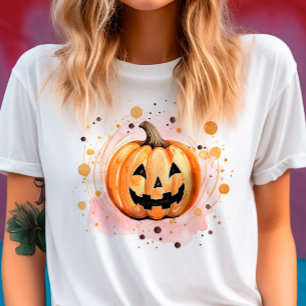 Camiseta Cor de Água do Halloween da Abóbora Bonita