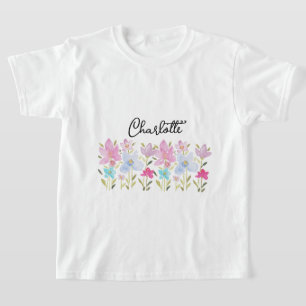 Camiseta Cor-de-água rosa-branca Flores silvestres monogram