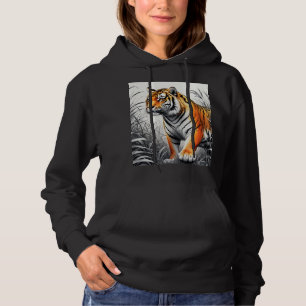 Camiseta Cor de Arte Tigre Desenho Branco Parcial Preto