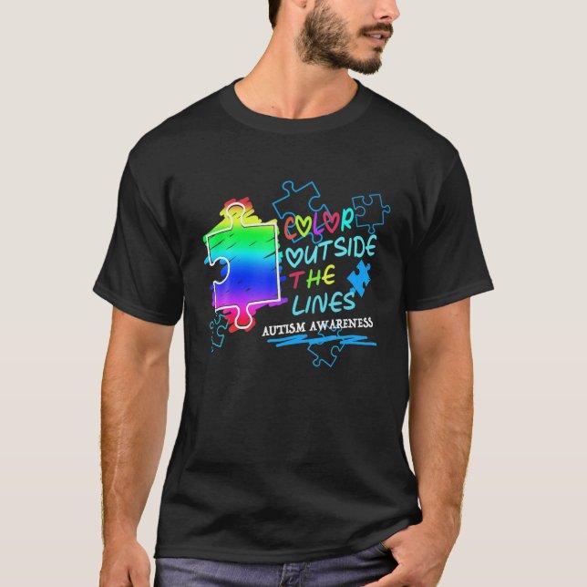 Camiseta Cor De Consciência Do Autismo Fora Das Linhas (Frente)