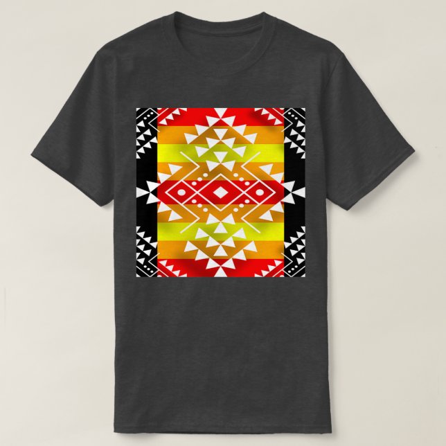Camiseta Cor de Fogo Nato Americana Preta Branco Geométrica (Frente do Design)
