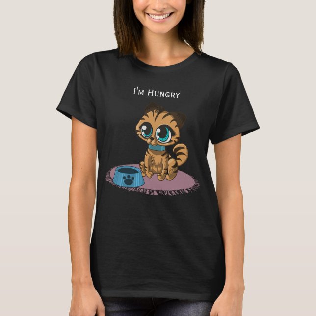 Camiseta Cor de laranja branca Tabby Cat Black (Frente)