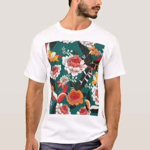 Camiseta Cor de laranja-branco floral: ilustração perfeita