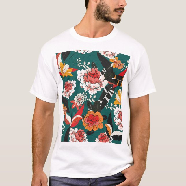 Camiseta Cor de laranja-branco floral: ilustração perfeita  (Frente)