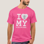 Camiseta Cor de rosa-branca personalizada adoro os meus nam<br><div class="desc">Crie o seu Pink Cóteo Personalizado Eu adoro a camiseta dos meus namoradas com esta camisa moderna e engraçada modelo com uma fonte legal slab serif e uma foto namorada em um enorme coração vermelho. Adicione sua própria foto, seu nome ou qualquer texto personalizado. A design de canecas "I love...</div>