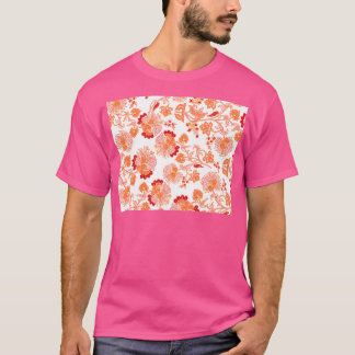 Camiseta cor-de-rosa, cor de laranja e flor vermelha, desig