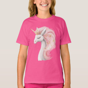 Camiseta Cor-de-rosa e branco Unicórnio