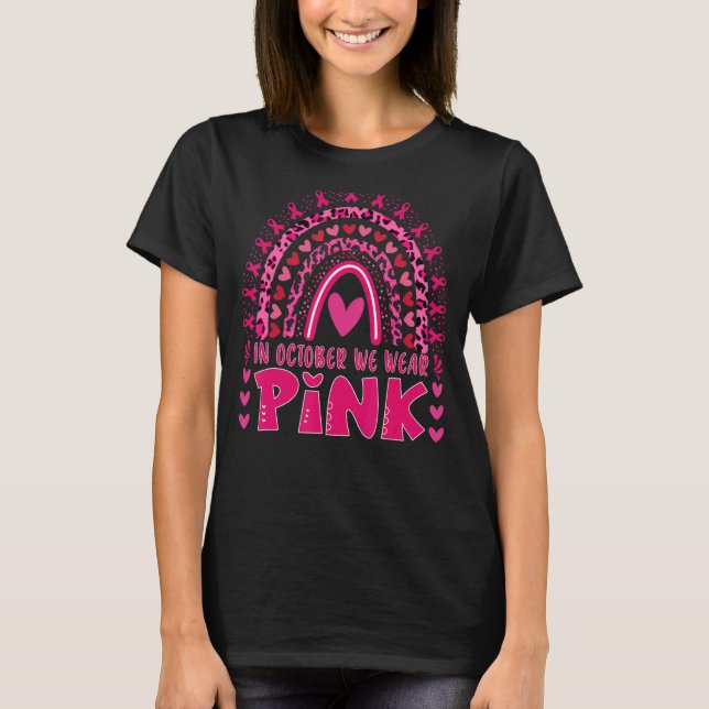 Camiseta Cor-de-rosa-leopardo Em outubro Vestimos arco-íris (Frente)