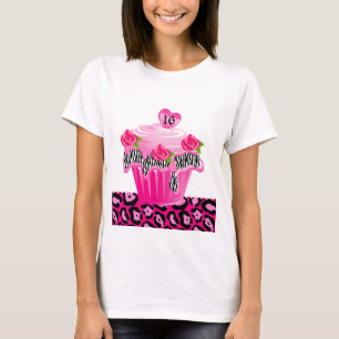 Camiseta Cor-de-rosa-leopardo Zebra-Cupcake, Rosa, doce 16
