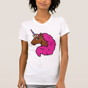 Camiseta Cor-de-rosa quente afro Unicorn