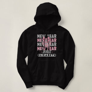 Camiseta Cor-de-rosa-reluz brilhante Ano Novo 2025 Preto Pe