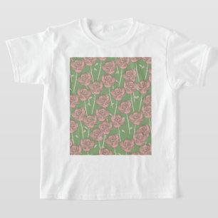 Camiseta Cor de rosa rosa verde retrô Y2K 70s Padrão de flo