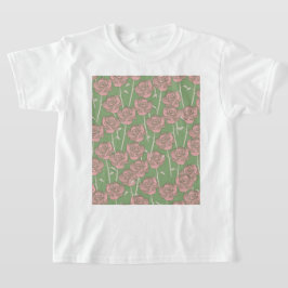 Camiseta Cor de rosa rosa verde retrô Y2K 70s Padrão de flo