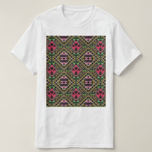 Camiseta Cor-de-rosa vibrante e Abstrato verde (Frente do Design)
