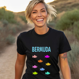 Camiseta Cor Escura da Escola de Peixes Coloridos das Bermu