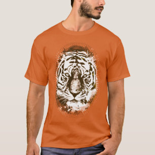 Camiseta Cor Laranja Pop de Arte Tiger Cabeça Elegante Mode