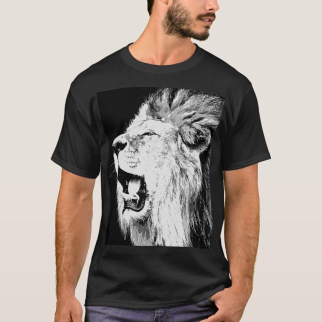 Camiseta Cor Preta da Pop de Arte do Leão Ancorante (Frente)