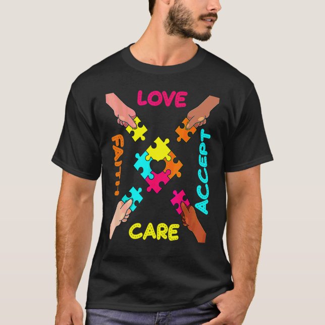 Camiseta Cor Puzzle de Aceitação Conscientização do Autismo (Frente)