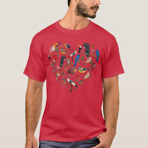 Camiseta Coração Amante De Pássaros Observação De Pássaros 