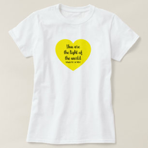 Camiseta Coração Amarelo Brito Brilhante Luz do Mundo Branc