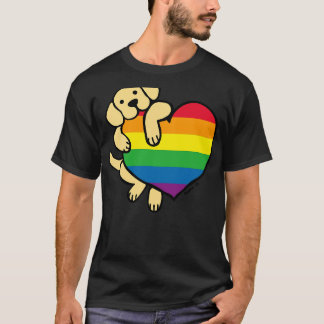 Camiseta Coração Amarelo Labrador E Orgulho Arco-Íris