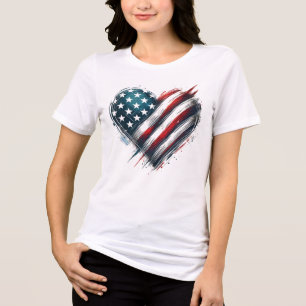 Camiseta Coração Americano Resiliente - Design de Bandeira 