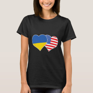 Camiseta Coração Americano Ucraniano Ama Ucrânia Bandeira E