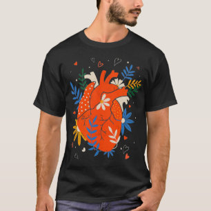 Camiseta Coração Anatômico com Flores Coração Humana