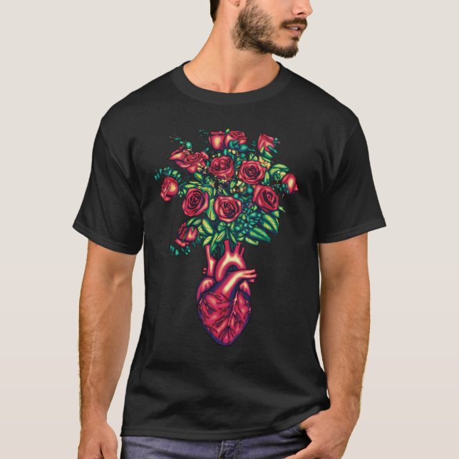 Camiseta Coração Anatômico com Rosas, Guerreiro Cardíaco (Frente)