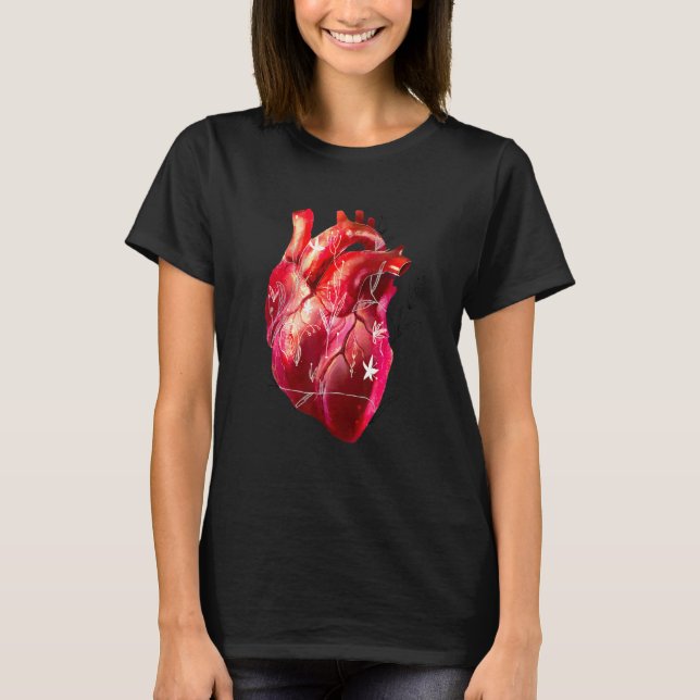 Camiseta Coração Anatômico E Flores Cardiologista Design (Frente)